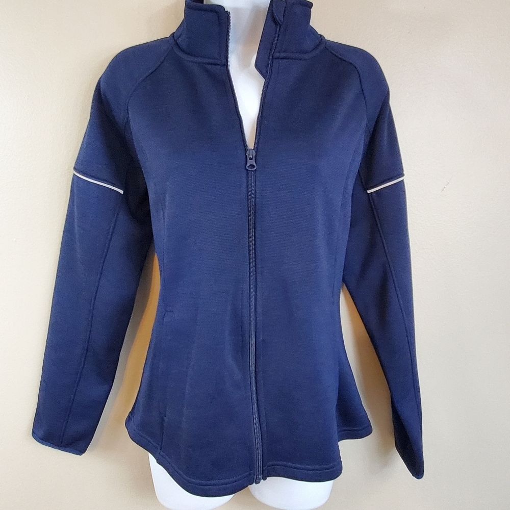 Danskin Now Women's Blue Full Zip Fleece Lined High Neck Track Jacket
